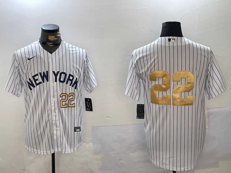 Mens New York Yankees #22 Juan Soto White Pinstripe Without Name Fashion Cool Base Jerseys